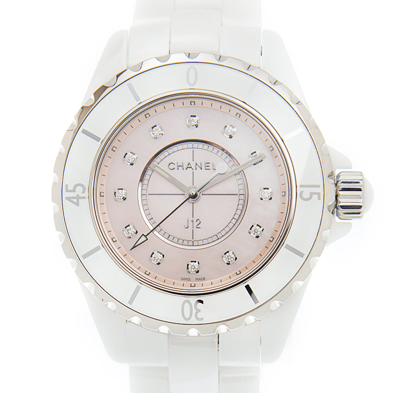 Chanel J12 Quartz Diamonds Pink Dial White Steel Strap Watch for Women - J12 H5513 Buy Now By Chanel