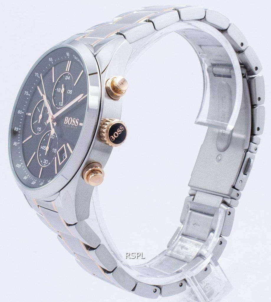 Hugo Boss Grand Prix Black Dial Two Tone Steel Strap Watch for Men - 1513473 Buy Now By Hugo Boss