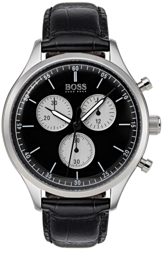 Hugo Boss Companion Black Dial Black Leather Strap Watch for Men - 1513543 Buy Now By Hugo Boss