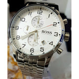 Hugo Boss Aeroliner Chronograph Quartz White Dial Silver Steel Strap Watch For Men - HB1512445 Buy Now By Hugo Boss