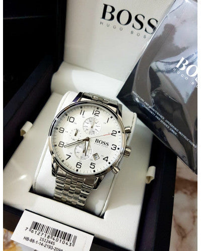 Hugo Boss Aeroliner Chronograph White Dial Silver Steel Strap Watch For Men - 1512445 Buy Now By Hugo Boss
