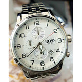 Hugo Boss Aeroliner Chronograph Quartz White Dial Silver Steel Strap Watch For Men - HB1512445 Buy Now By Hugo Boss