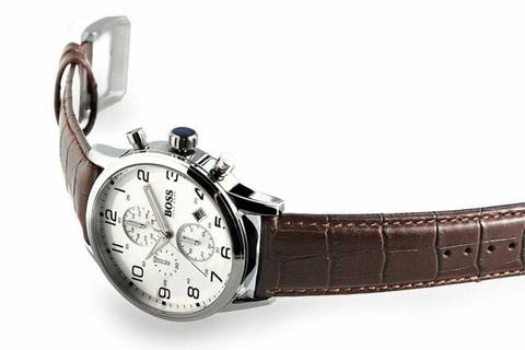 Hugo Boss Aeroliner Chronoraph White Dial Brown Leather Strap Watch For Men - HB1512447 Buy Now By Hugo Boss