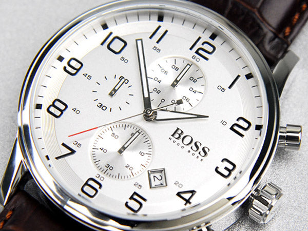 Hugo Boss Aeroliner Chronoraph White Dial Brown Leather Strap Watch For Men - HB1512447 Buy Now By Hugo Boss