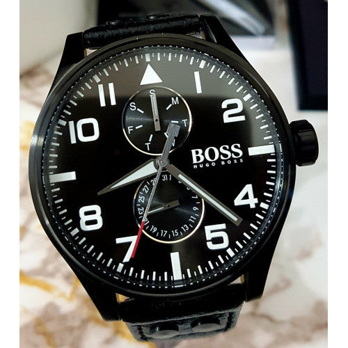Hugo Boss Aeroliner Black Dial Black Leather Strap Watch For Men - 1513083 Buy Now By Hugo Boss