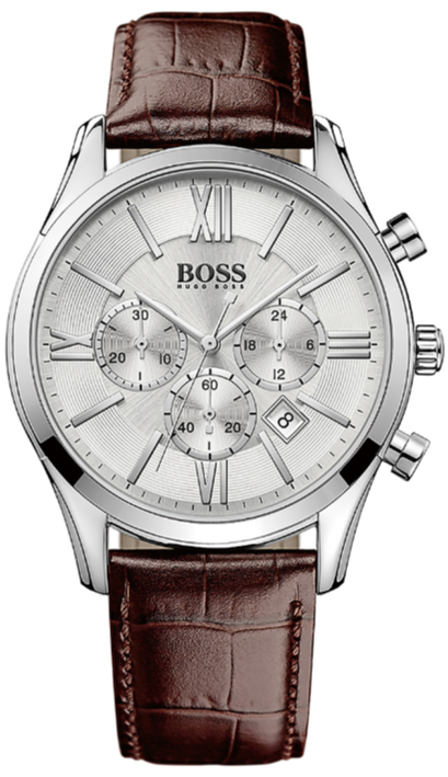 Hugo Boss Ambassador Chronograph Silver Dial Brown Leather Strap Watch For Men - HB1513195 Buy Now By Hugo Boss