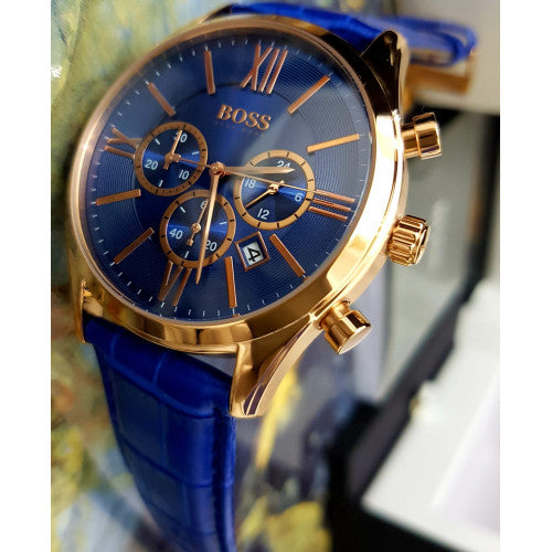 Hugo Boss Ambassador Chronograph Blue Dial Blue Leather Strap Watch For Men - HB1513320 Buy Now By Hugo Boss