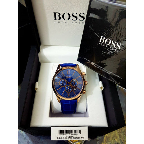 Hugo Boss Ambassador Chronograph Blue Dial Blue Leather Strap Watch For Men - HB1513320 Buy Now By Hugo Boss
