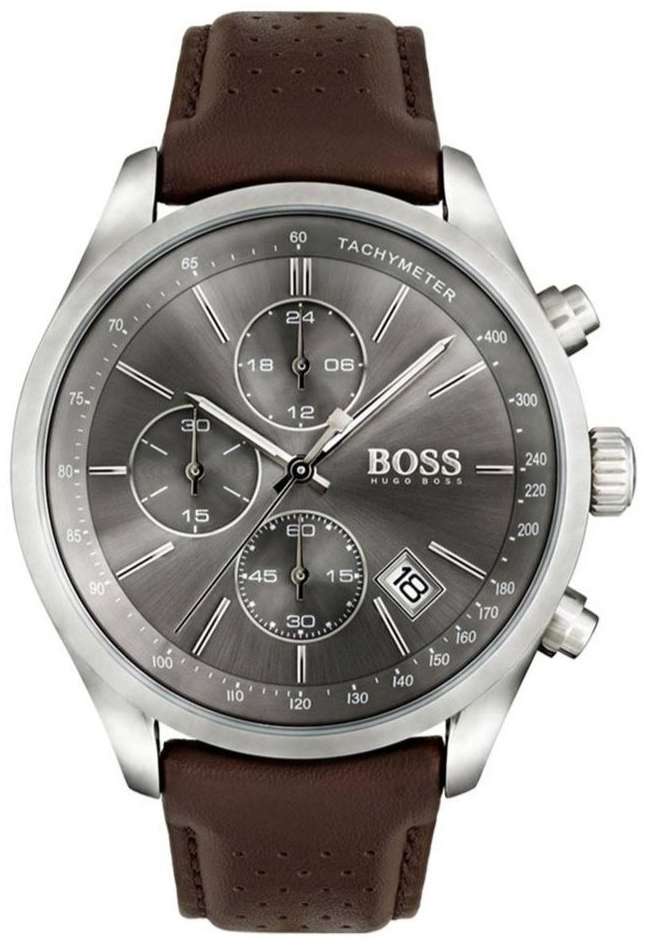 Hugo Boss Grand Prix Grey Dial Brown Leather Strap Watch for Men - 1513476 Buy Now By Hugo Boss