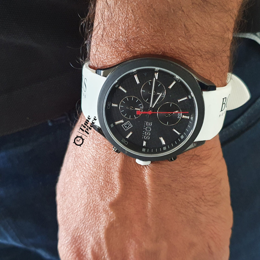 Hugo Boss Velocity Black Dial White Rubber Strap Watch for Men - 1513718 Buy Now By Hugo Boss