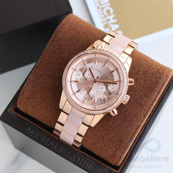 Michael Kors Ritz Chronograph Rose Gold Dial Two Tone Steel Strap Watch for Women - MK6307 Buy Now By Michael Kors