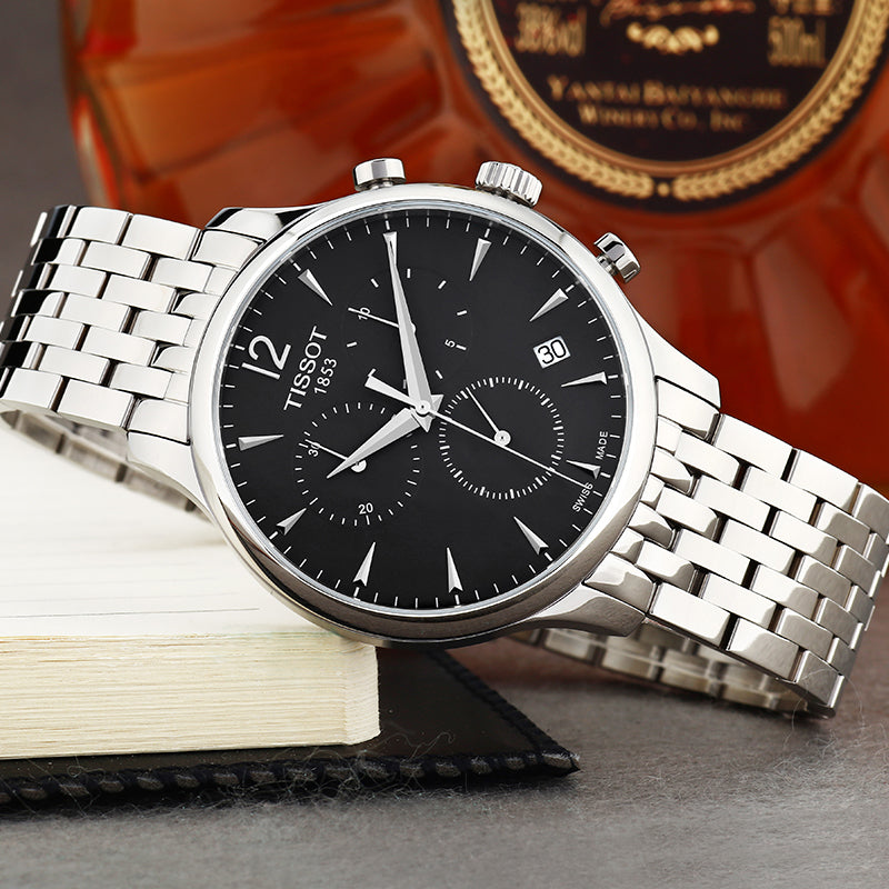 Tissot T Classic Tradition Chronograph Black Dial Silver Steel Strap Watch For Men - T063.617.11.057.00 Buy Now By Tissot