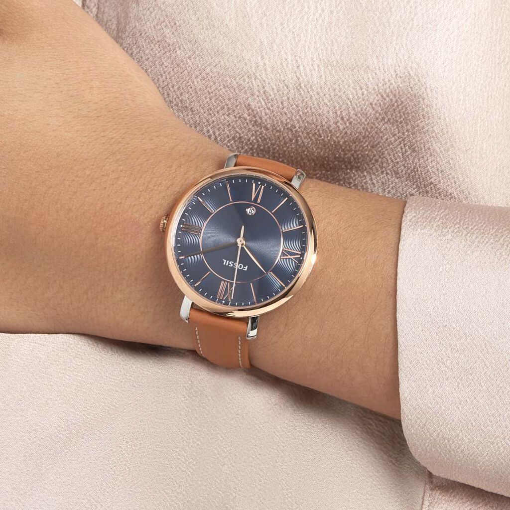 Fossil Jacqueline Three Hand Date Luggage Blue Dial Brown Leather Strap Watch for Women - ES4274 Buy Now By Fossil