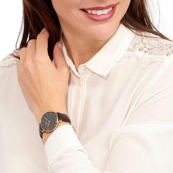 Daniel Wellington Petite Sheffield Black Dial Black Leather Strap Watch For Women - DW00100168 Buy Now By Daniel Wellington