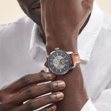 Fossil Townsman Automatic Skeleton Blue Dial Brown Leather Strap Watch for Men - ME3154 Buy Now By Fossil