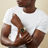 Guess Atlas Chronograph Black Dial Gold Steel Strap Watch for Men - W0668G8 Buy Now By Guess