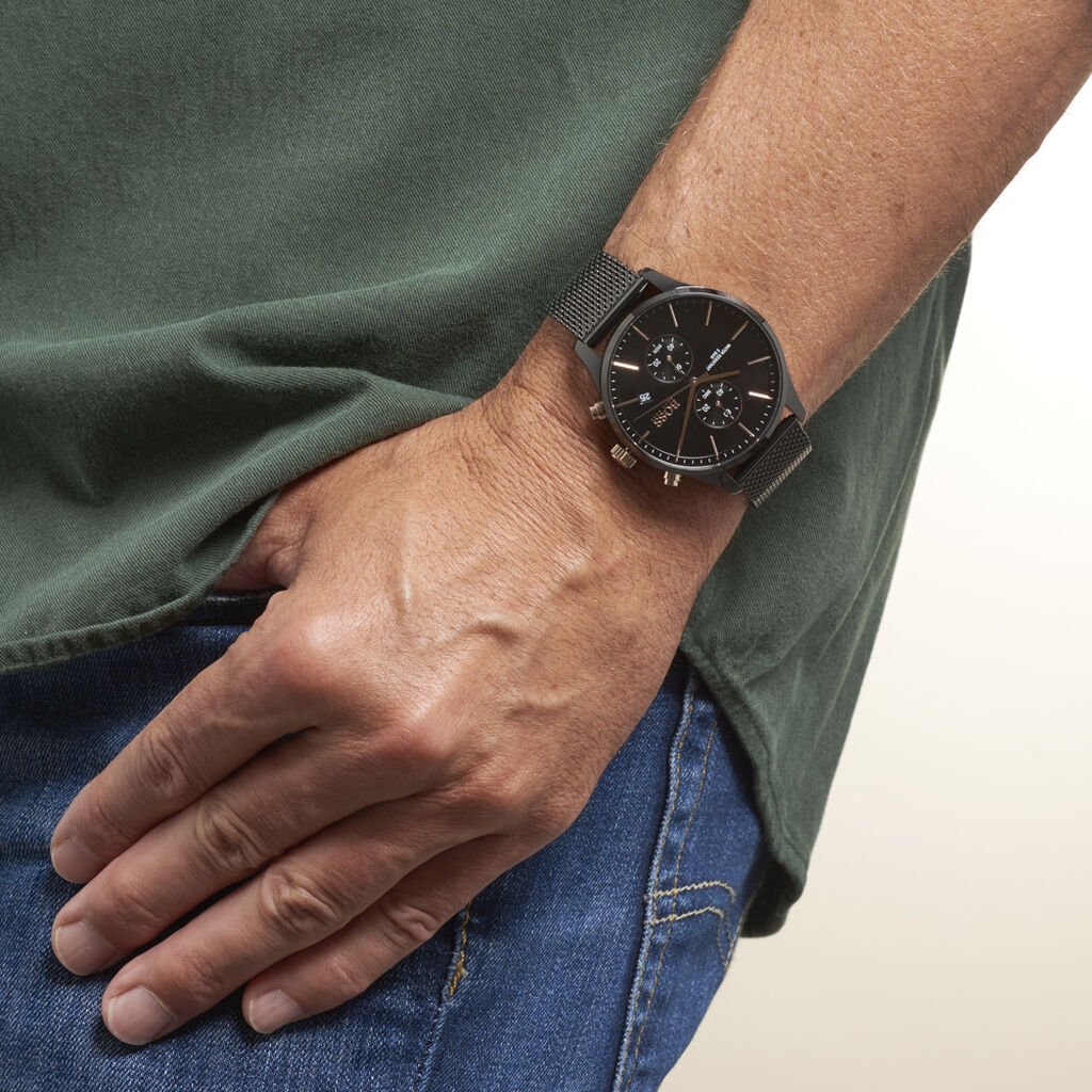 Hugo Boss Associate Black Dial Black Mesh Bracelet Watch for Men - 1513811 Buy Now By Hugo Boss