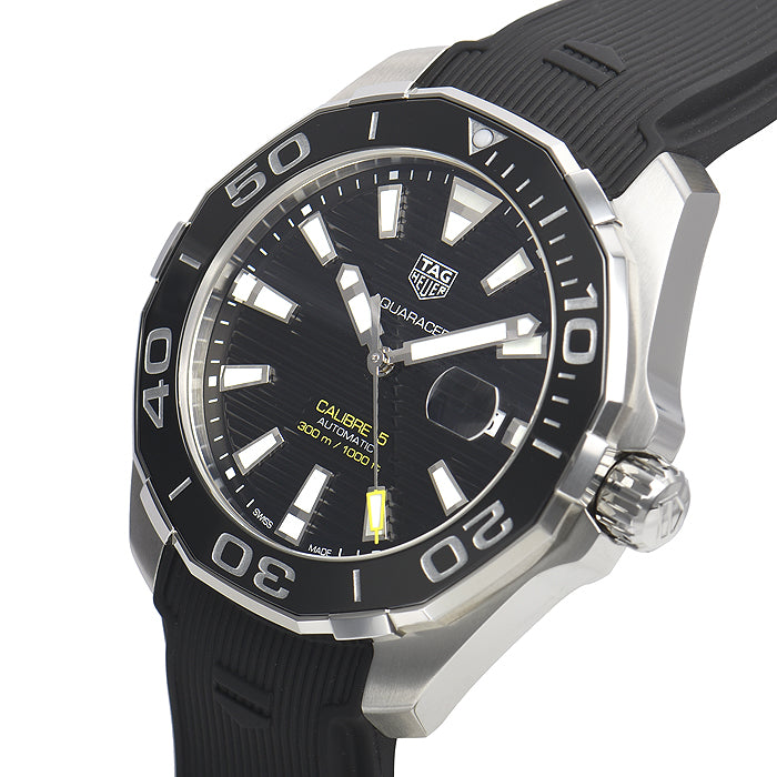 Tag Heuer Aquaracer Calibre 5 Automatic Black Dial Black Rubber Strap Watch for Men - WAY201A.FT6142 Buy Now By Tag Heuer
