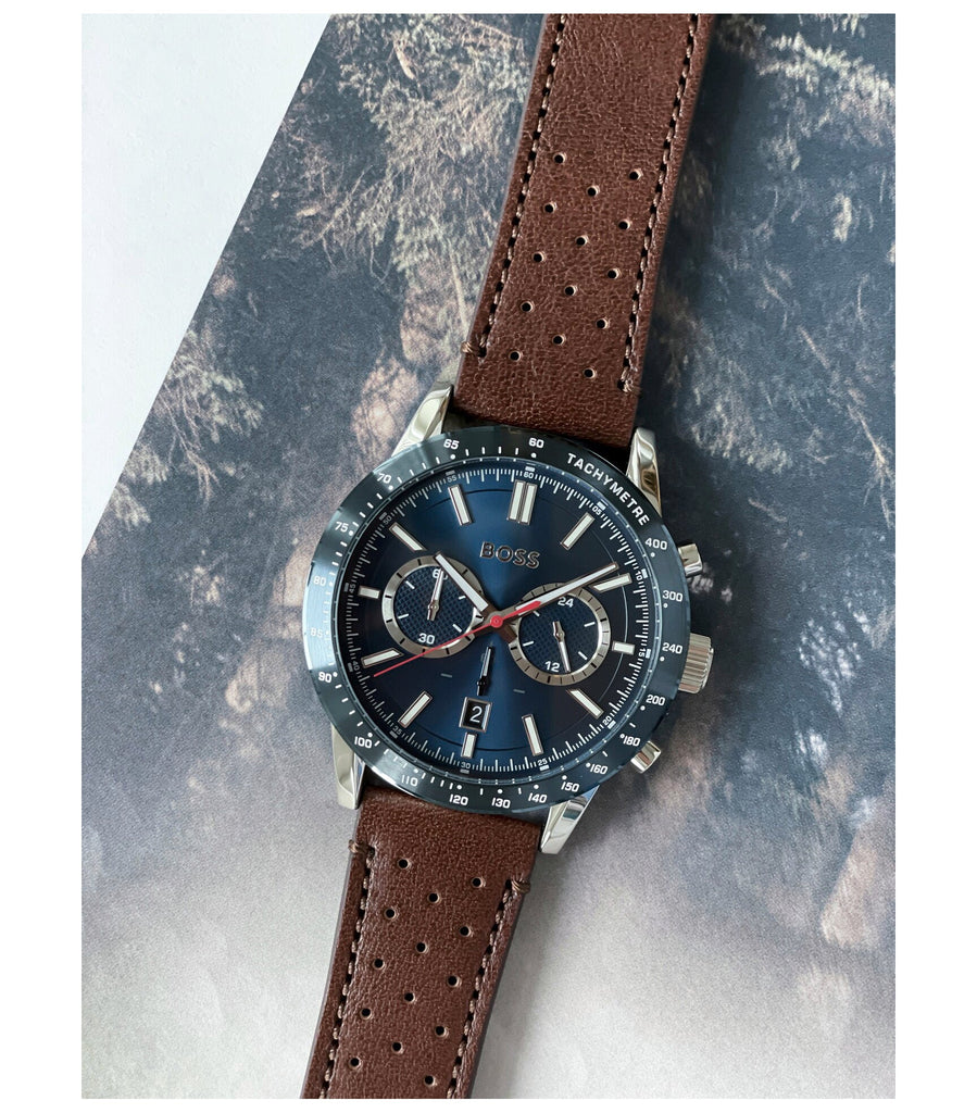 Hugo Boss Allure Blue Dial Brown Leather Strap Watch for Men - 1513921 Buy Now By Hugo Boss