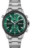 Hugo Boss Globetrotter Green Dial Silver Steel Strap Watch for Men - 1513930
