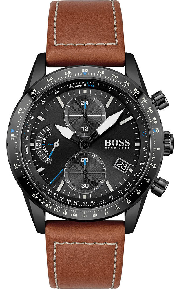 Hugo Boss Pilot Black Dial Brown Leather Strap Watch for Men - 1513851 Buy Now By Hugo Boss