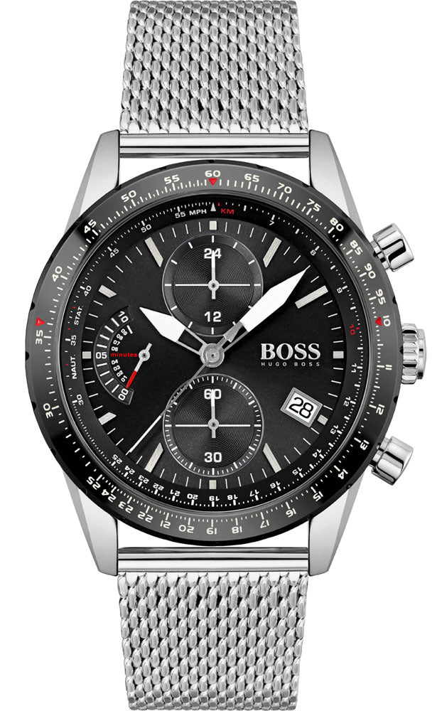 Hugo Boss Pilot Edition Black Dial Silver Mesh Bracelet Watch for Men - 1513886 Buy Now By Hugo Boss