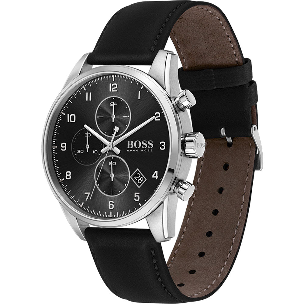 Hugo Boss Skymaster Black Dial Black Leather Strap Watch for Men - 1513782 Buy Now By Hugo Boss