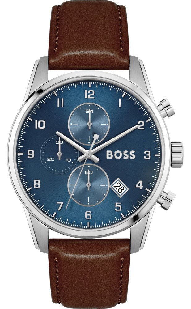 Hugo Boss Skymaster Blue Dial Brown Leather Strap Watch for Men - 1513940 Buy Now By Hugo Boss