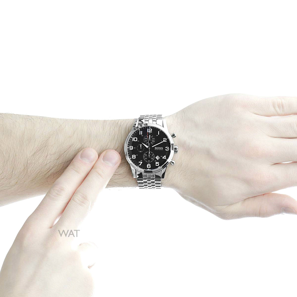 Hugo Boss Aeroliner Chronograph Black Dial Silver Steel Strap Watch For Men - 1512446 Buy Now By Hugo Boss