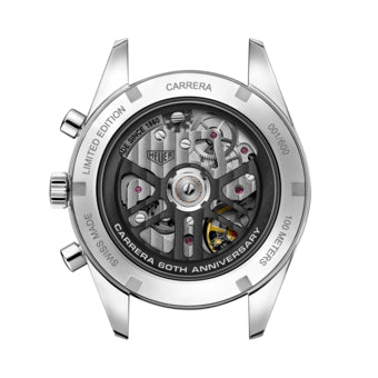 Tag Heuer Carrera Chronograph 60th Anniversary Silver Dial Black Leather Strap Watch for Men - CBK221H.FC8317 Buy Now By Tag Heuer