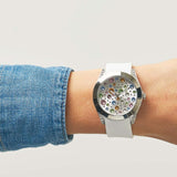 Guess Wanderlust Crystals Silver Dial White Rubber Strap Watch For Women - W1059L3 Buy Now By Guess
