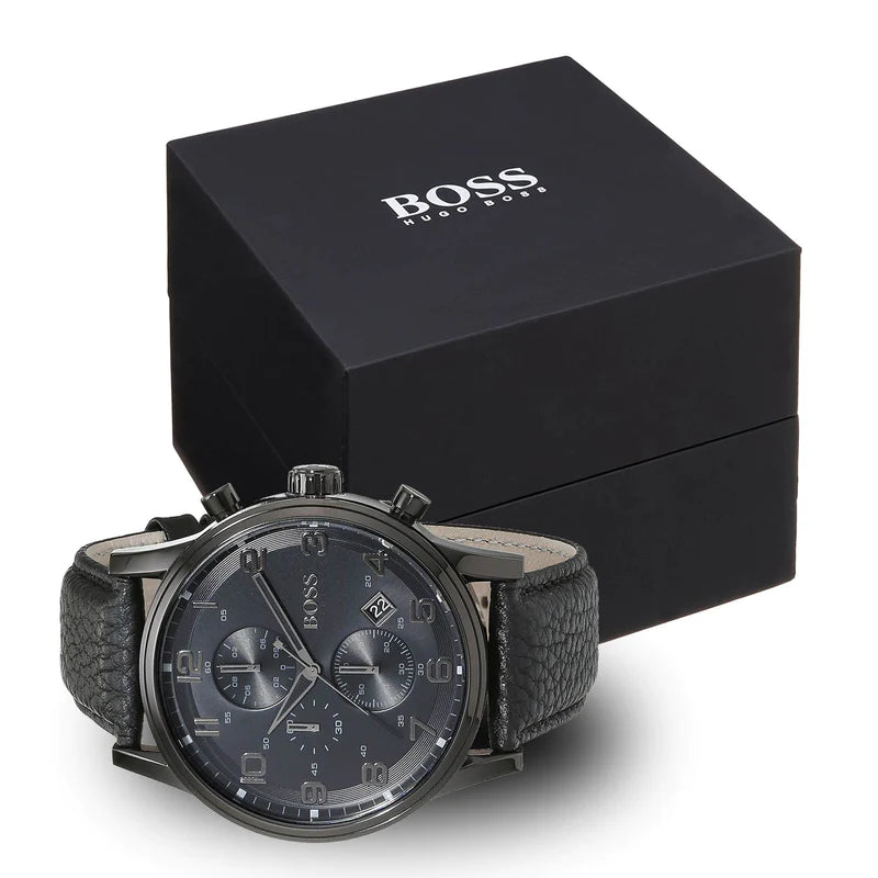 Hugo Boss Blackout Chronograph Black Dial Black Leather Strap Watch For Men - HB1512567 Buy Now By Hugo Boss