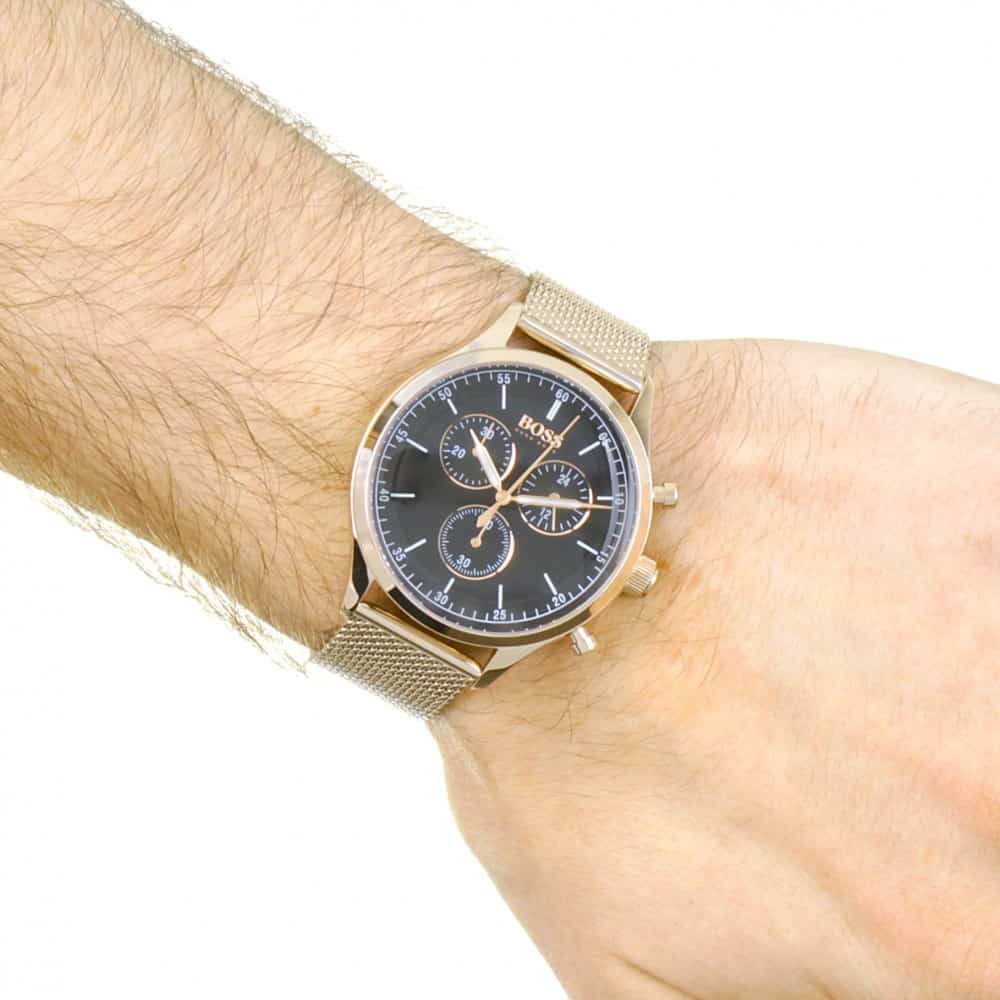 Hugo Boss Companion Chronograph Black Dial Rose Gold Steel Strap Watch For Men - 1513548 Buy Now By Hugo Boss