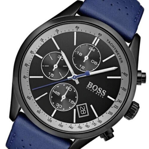 Hugo Boss Grand Prix Chronograph Black Dial Blue Leather Strap Watch for Men - 1513563 Buy Now By Hugo Boss