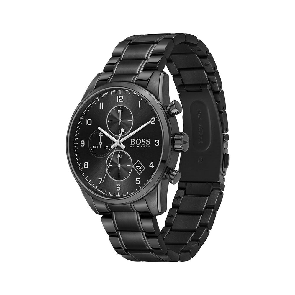 Hugo Boss Skymaster Chronograph Black Dial Black Steel Strap Watch for Men - 1513785 Buy Now By Hugo Boss