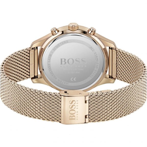 Hugo Boss Associate Black Dial Rose Gold Mesh Bracelet Watch for Men - 1513806 Buy Now By Hugo Boss