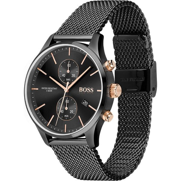 Hugo Boss Associate Black Dial Black Mesh Bracelet Watch for Men - 1513769 Buy Now By Hugo Boss