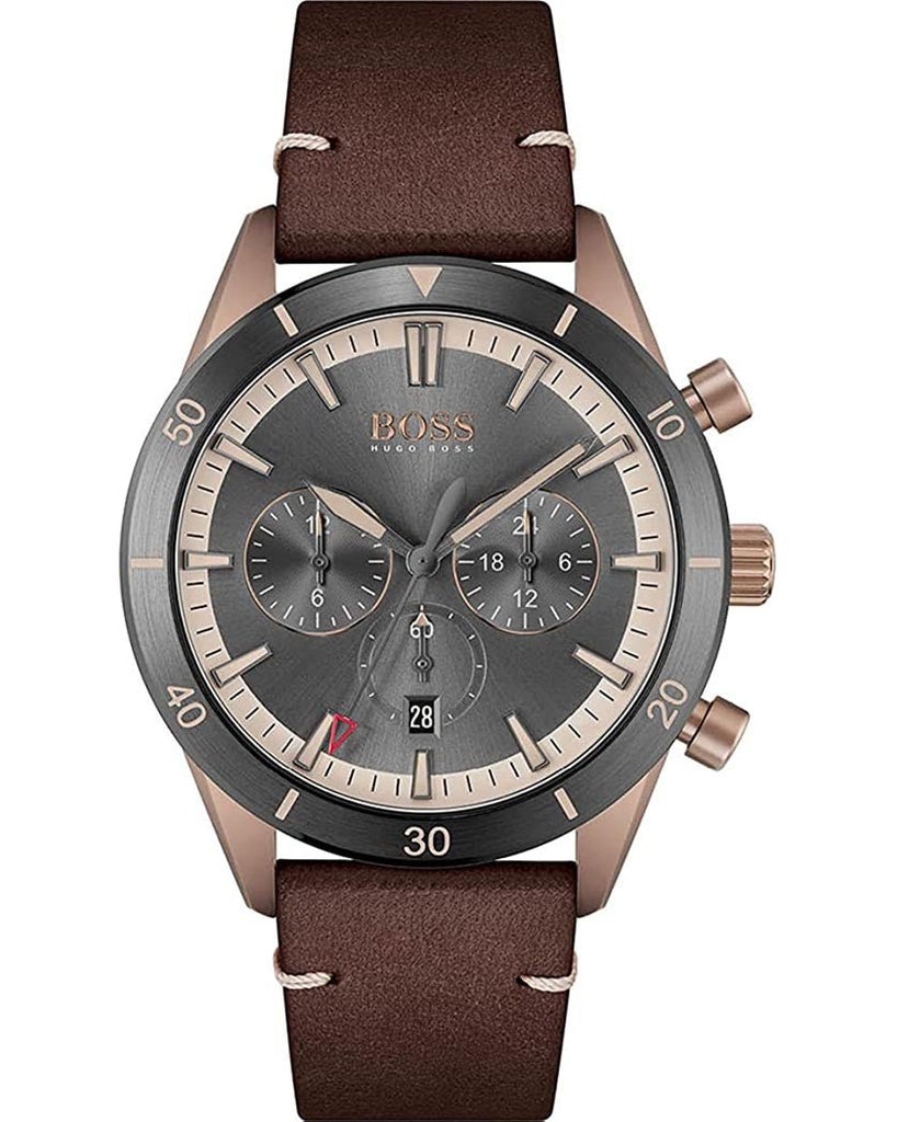 Hugo Boss Santiago Chronograph Grey Dial Brown Leather Strap Watch for Men - 1513861 Buy Now By Hugo Boss