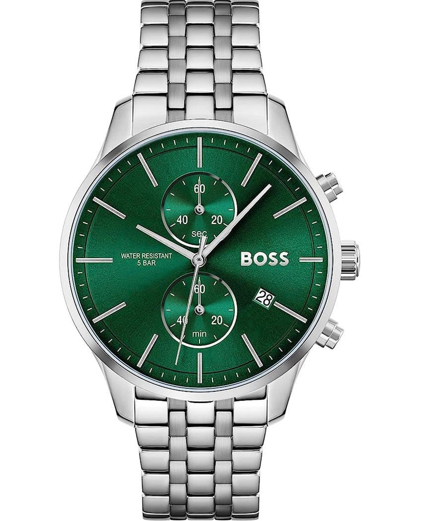 Hugo Boss Associate Green Dial Silver Steel Strap Watch for Men - 1513975 Buy Now By Hugo Boss