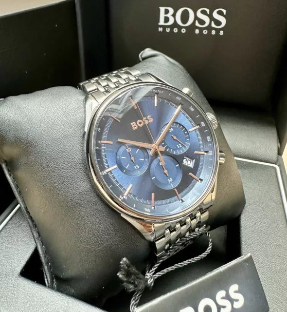 Hugo Boss Gregor Chronograph Blue Dial Grey Steel Strap Watch For Men - 1514083 Buy Now By Hugo Boss