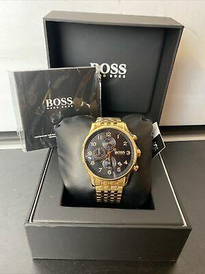 Hugo Boss Navigator Black Dial Gold Steel Strap Watch for Men - 1513531 Buy Now By Hugo Boss