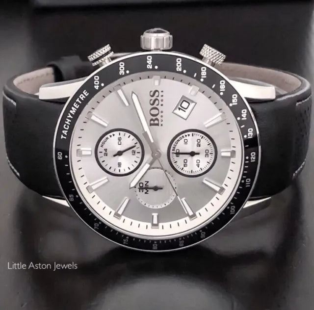 Hugo Boss Rafale Chronograh Quartz White Dial Black Leather Strap Watch For Men - HB1513403 Buy Now By Hugo Boss