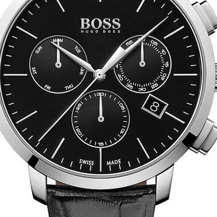 Hugo Boss Chronograph Black Dial Black Leather Strap Watch For Men - 1513266 Buy Now By Hugo Boss