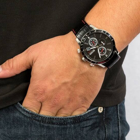 Hugo Boss Rafale Chronograph Grey Dial Black Leather Strap Watch For Men - HB1513445 Buy Now By Hugo Boss