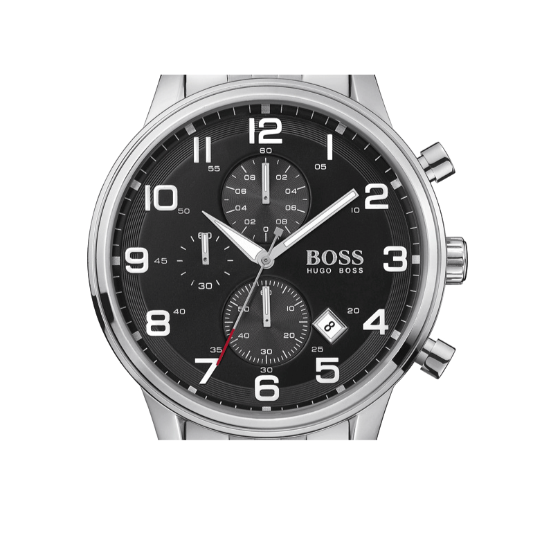 Hugo Boss Aeroliner Chronograph Quartz Black Dial Silver Steel Strap Watch For Men - HB1512446 Buy Now By Hugo Boss