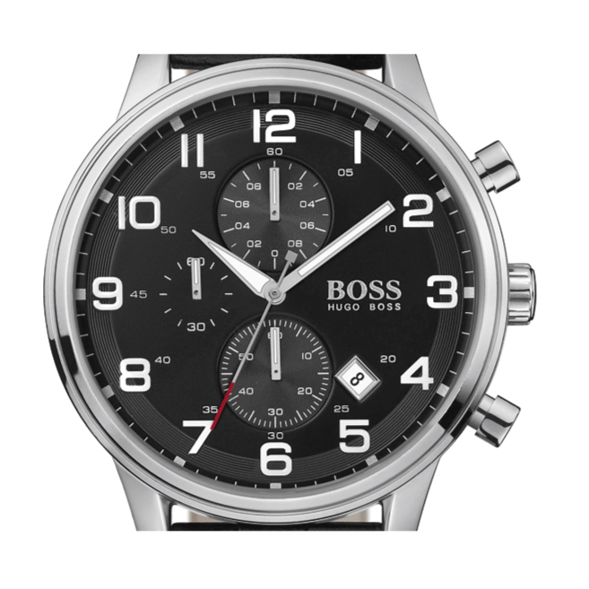 Hugo Boss Aeroliner Chronograph Black Dial Black Leather Strap Watch For Men - 1512448 Buy Now By Hugo Boss