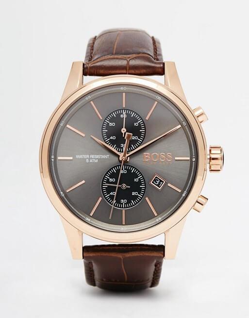 Hugo Boss Jet Grey Dial Brown Leather Strap Watch for Men - 1513281 Buy Now By Hugo Boss