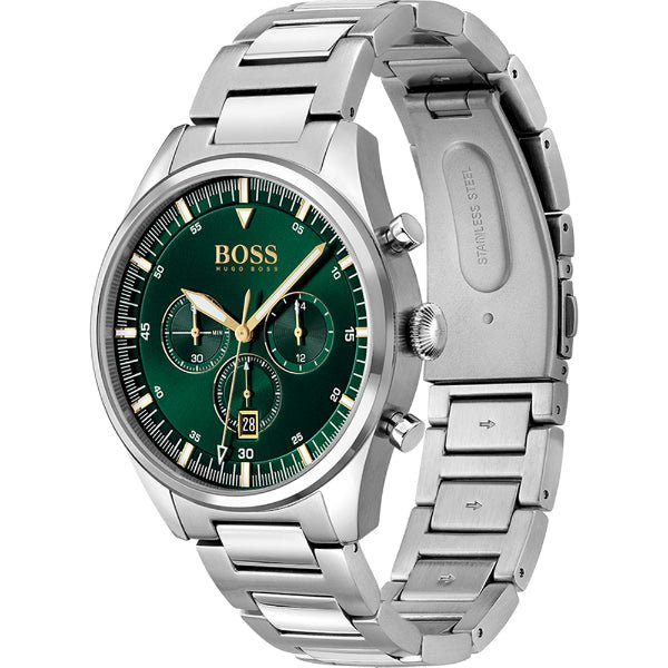 Hugo Boss Pioneer Green Dial Silver Steel Strap Watch for Men - 1513868 Buy Now By Hugo Boss