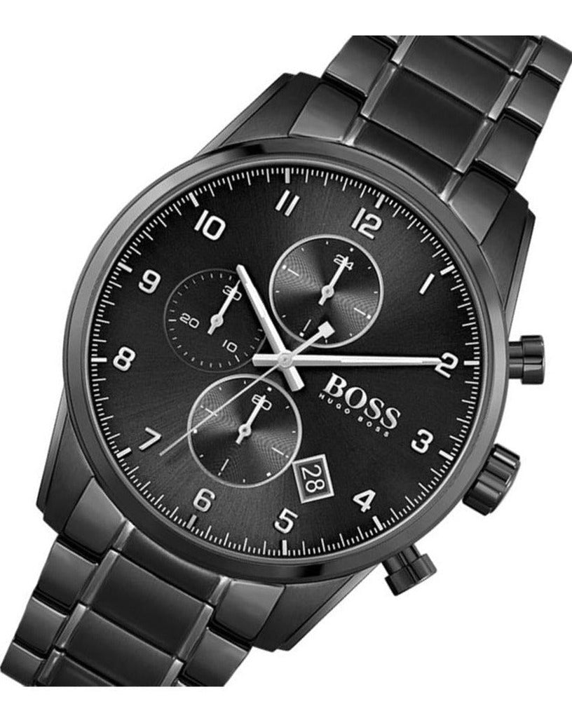 Hugo Boss Skymaster Chronograph Black Dial Black Steel Strap Watch for Men - 1513785 Buy Now By Hugo Boss