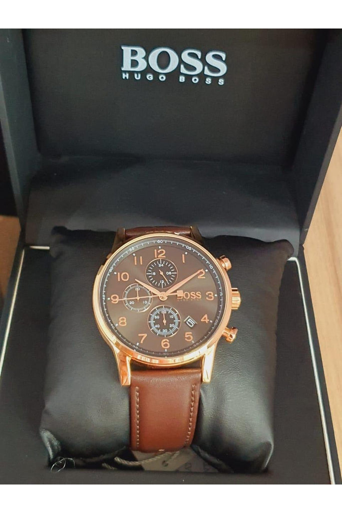 Hugo Boss Navigator Grey Dial Brown Leather Strap Watch for Men - 1513496 Buy Now By Hugo Boss